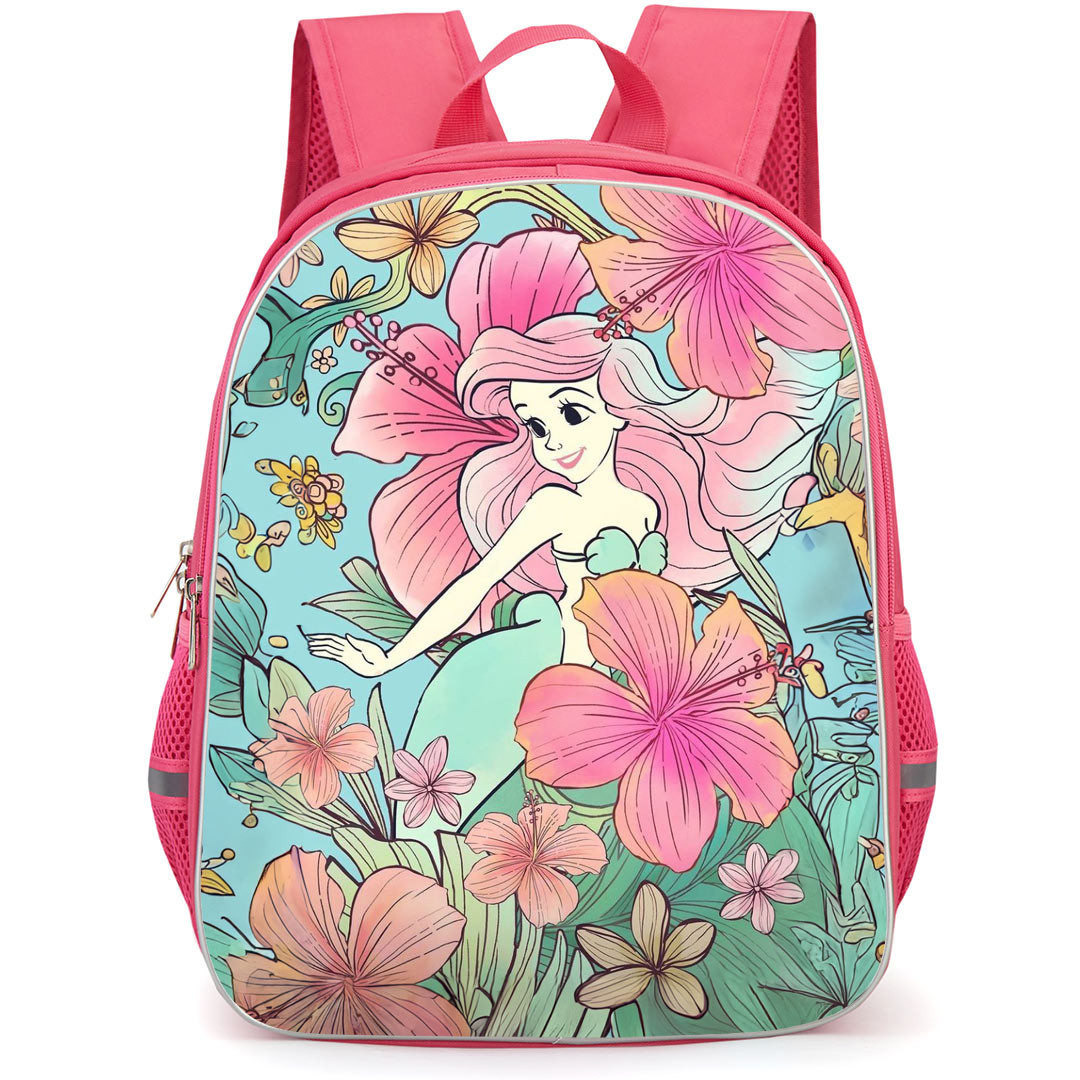 The Little Mermaid Ariel Backpack StudentPack - Ariel Surrounded By Flowers Cartoon Art