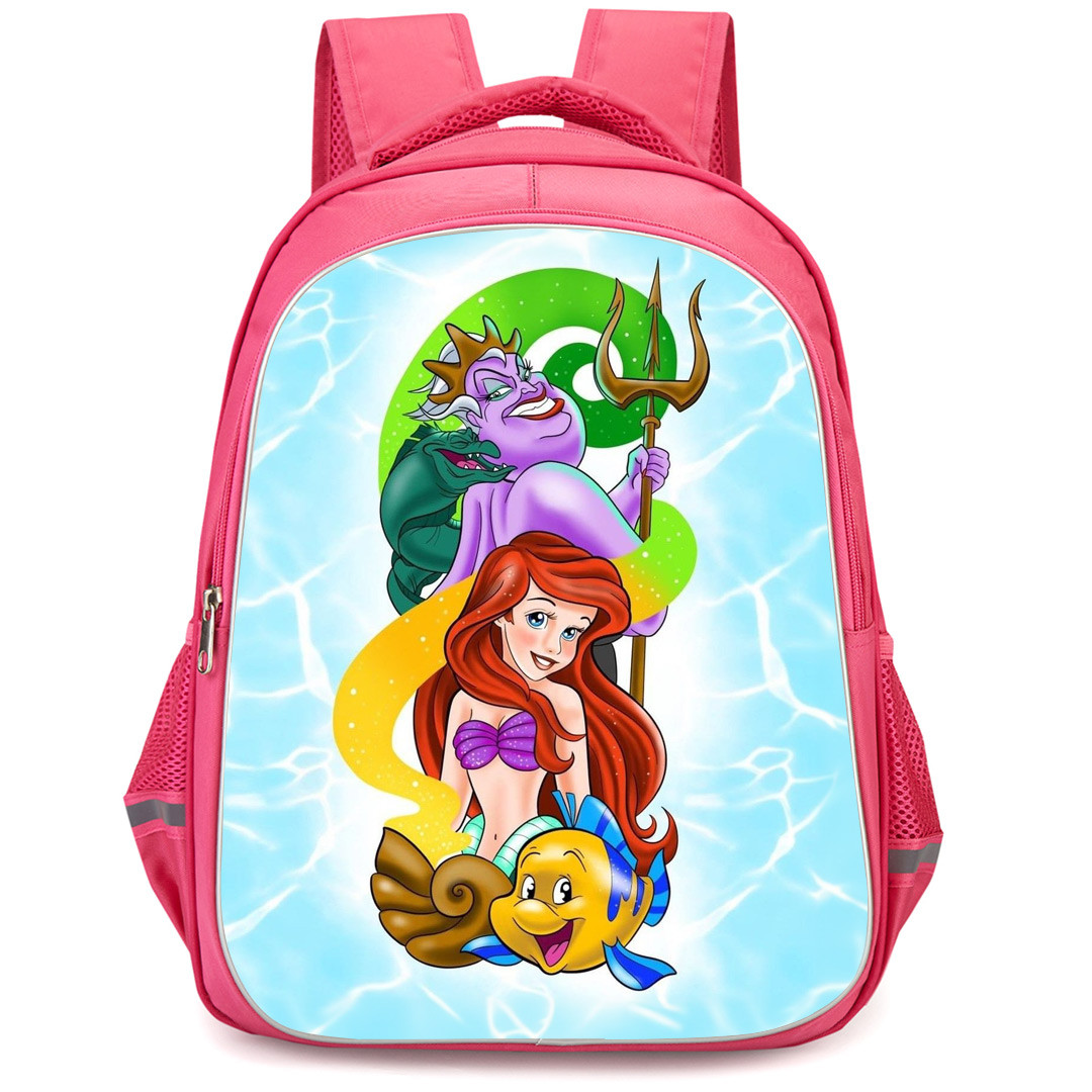 The Little Mermaid Ariel Backpack StudentPack - Ariel With Ursula And Flounder Cartoon Art