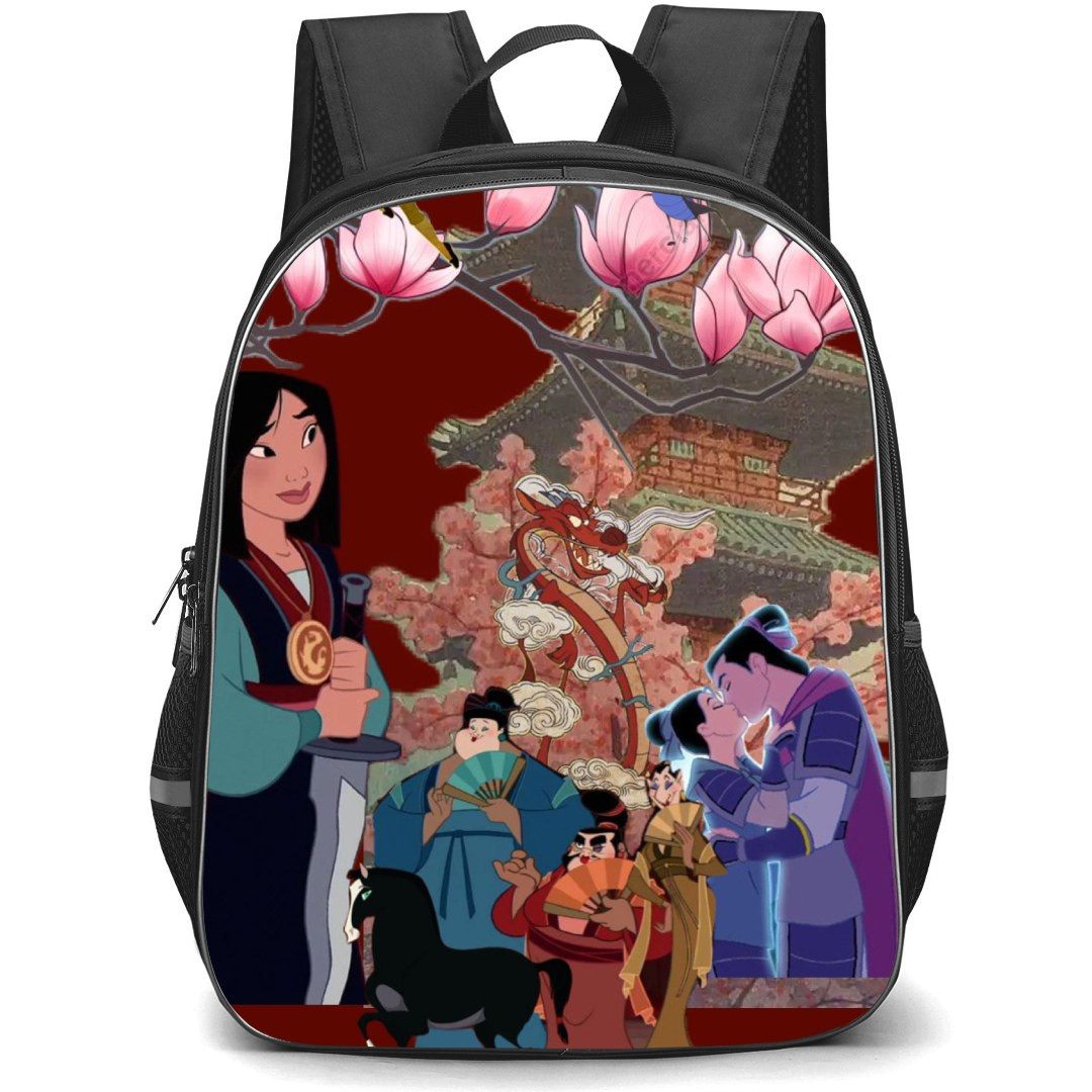 Disney Mulan Backpack StudentPack - Mulan Characters Collage On Red Background