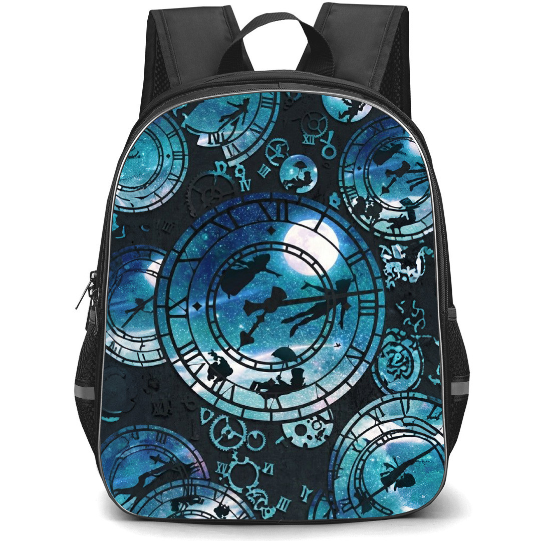 Peter Pan Backpack School Bag StudentPack - Peter Pan Characters Clock Silhouette Pattern