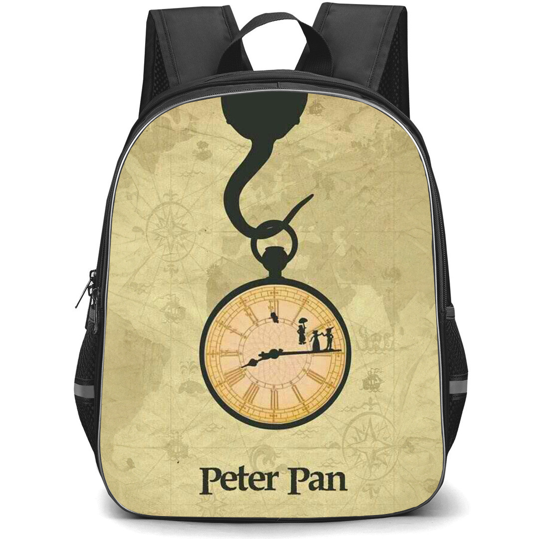 Peter Pan Backpack School Bag StudentPack - Peter Pan Characters Hanging On Clock Silhouette Poster