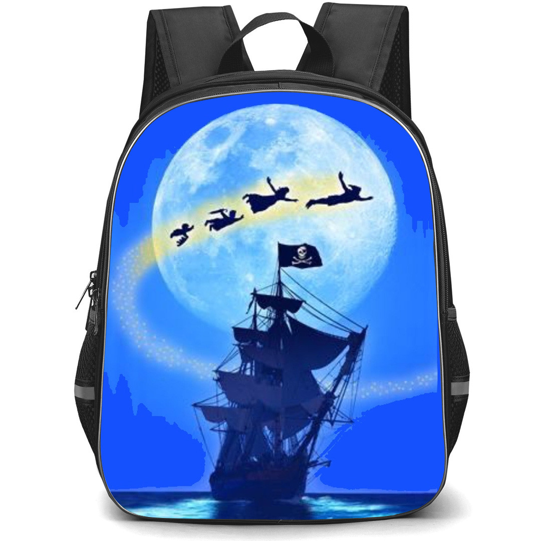 Peter Pan Backpack School Bag StudentPack - Peter Pan Characters Ship Moon Silhouette