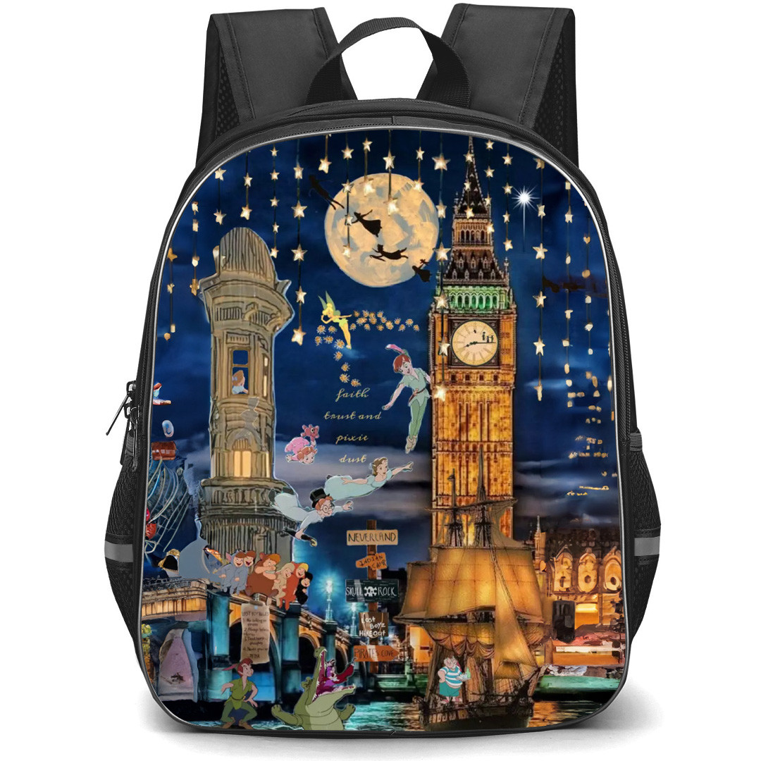 Peter Pan Backpack School Bag StudentPack - Peter Pan Midnight Flight To Neverland Collage