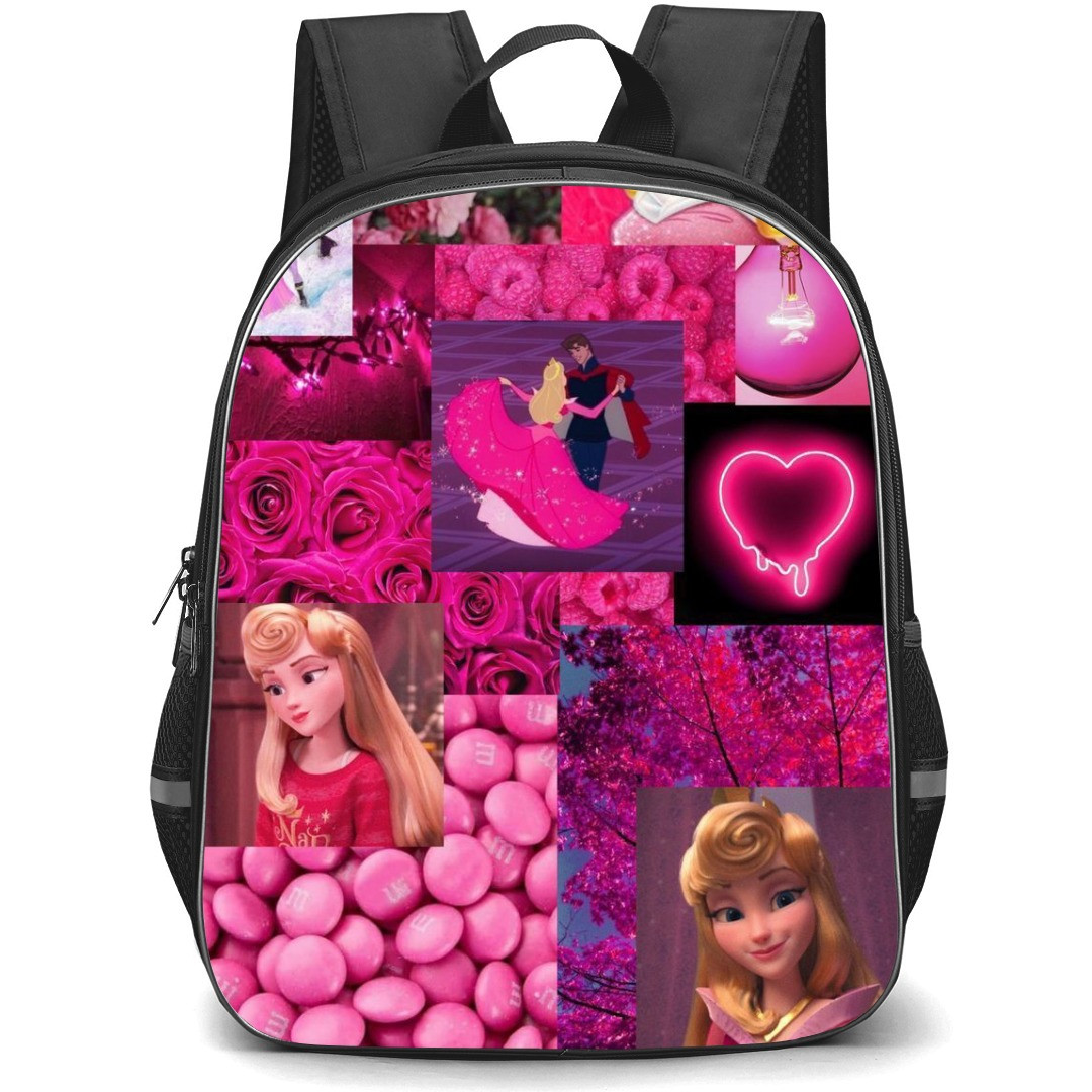 Disney Sleeping Beauty Aurora Backpack StudentPack - Sleeping Beauty Aurora Collage On Pink Background