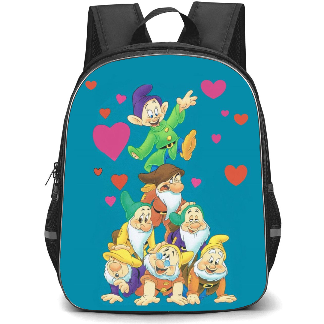 Snow White Backpack StudentPack - 7 Dwarfs Smile Heart In Blue Background