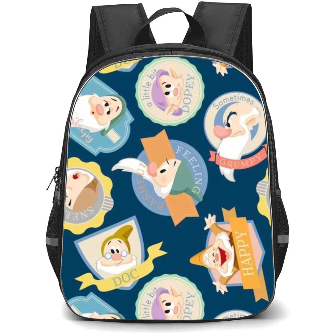 Snow White Backpack StudentPack - 7 Dwarfs Pattern In Blue Background