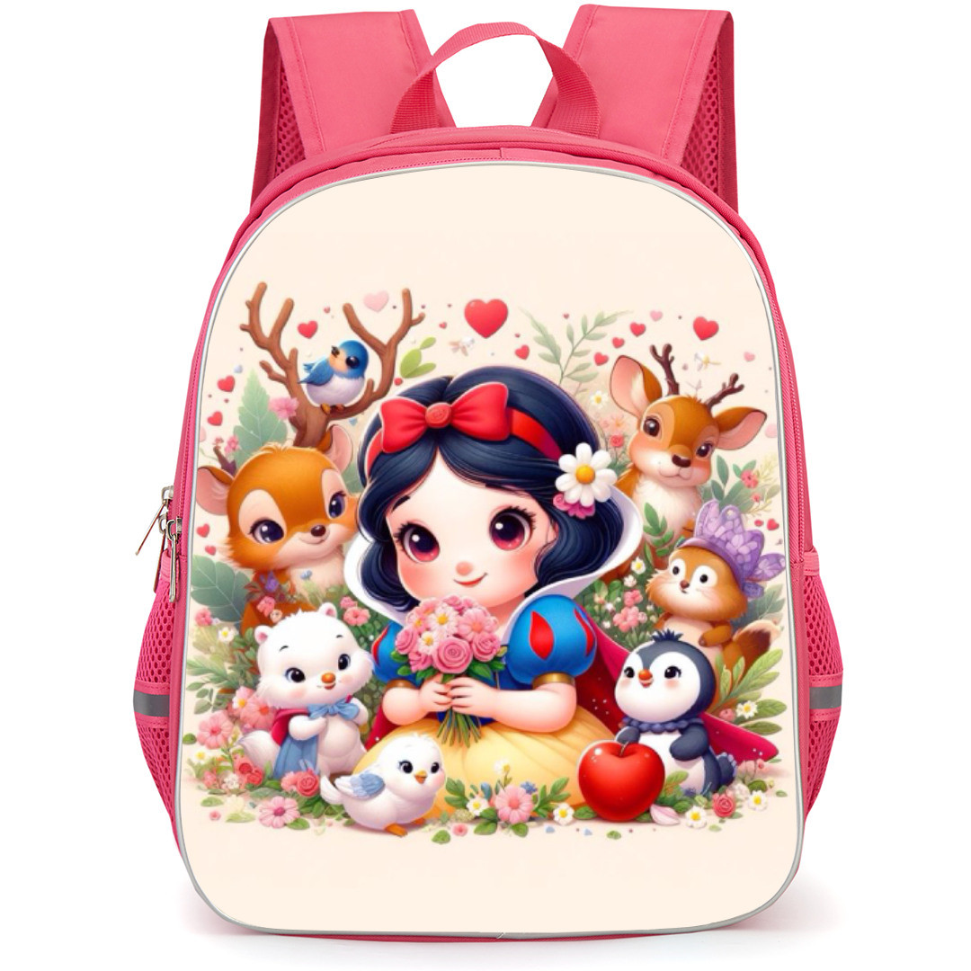 Snow White Backpack StudentPack - Snow White Baby Hold Flower Animals Portrait