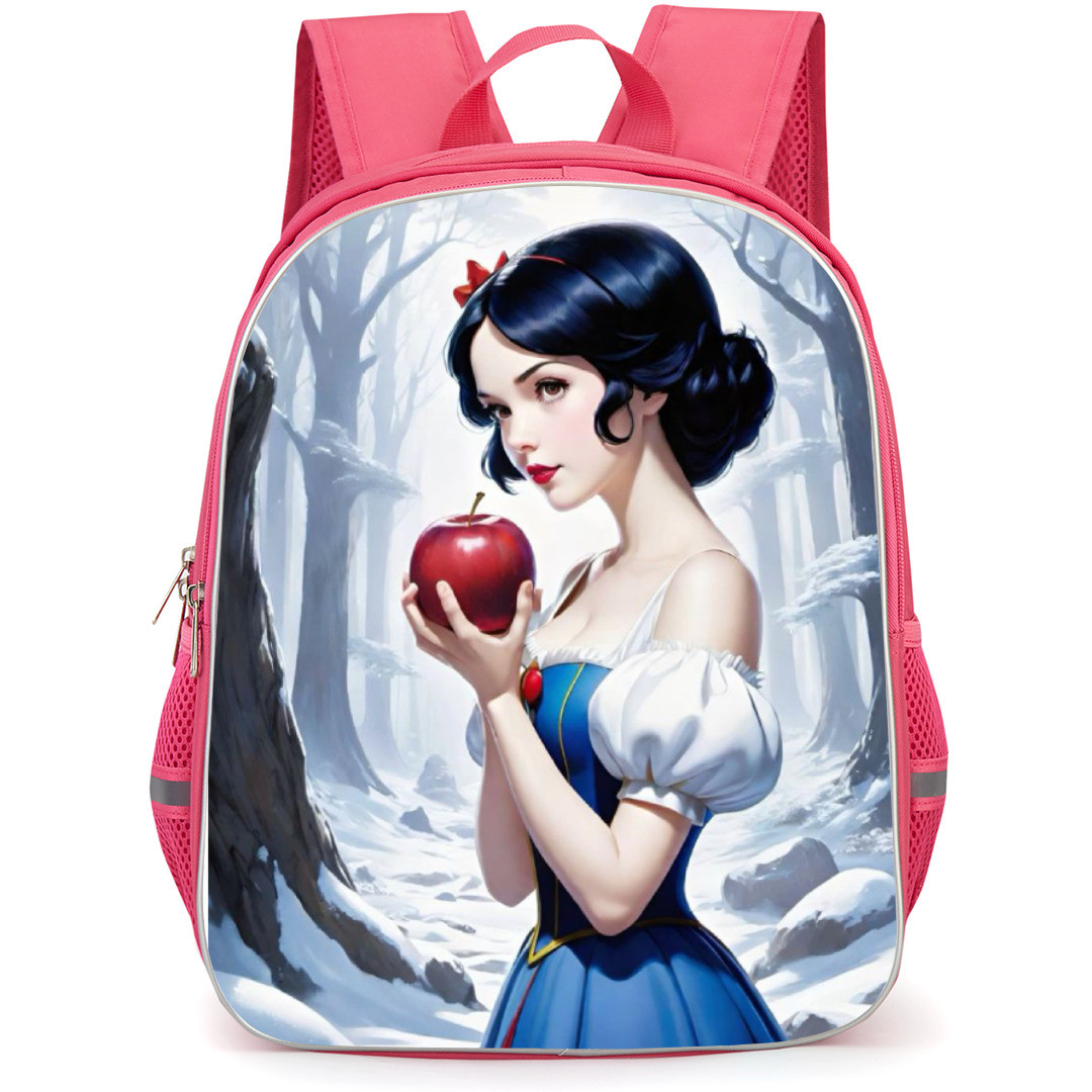 Snow White Backpack StudentPack - Hold Apple In Snow Background