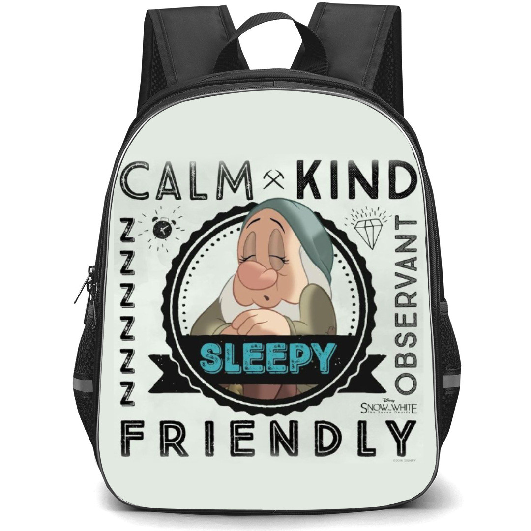 Snow White Sleepy Backpack StudentPack - Sleepy Calm Kind Friendly Quote Port