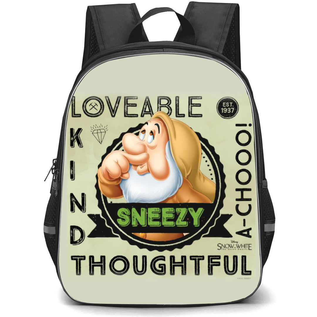 Snow White Sneezy Backpack StudentPack - Sneezy Loveable Thoughtful Quote Portrait