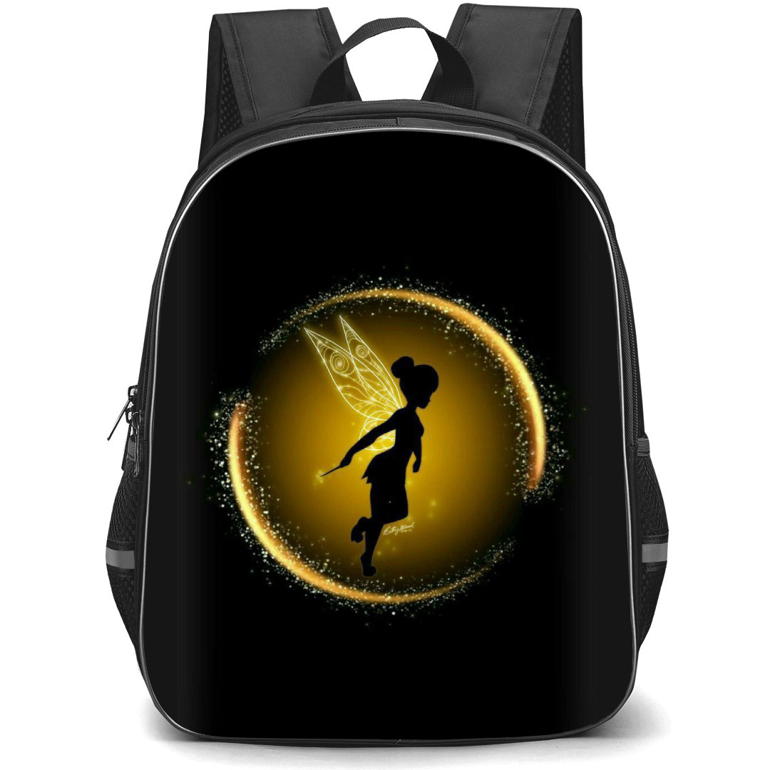 Tinker Bell Backpack StudentPack - Tinker Bell Disney Fairy Silhouette On Golden Round Background