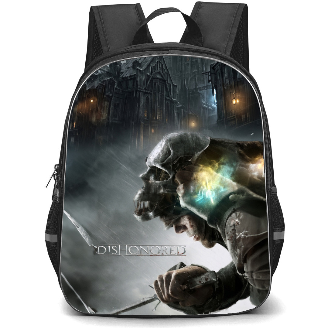 Dishonored Corvo Attano Backpack School Bag StudentPack - Corvo Attano In The Rain Side Portrait Game Poster