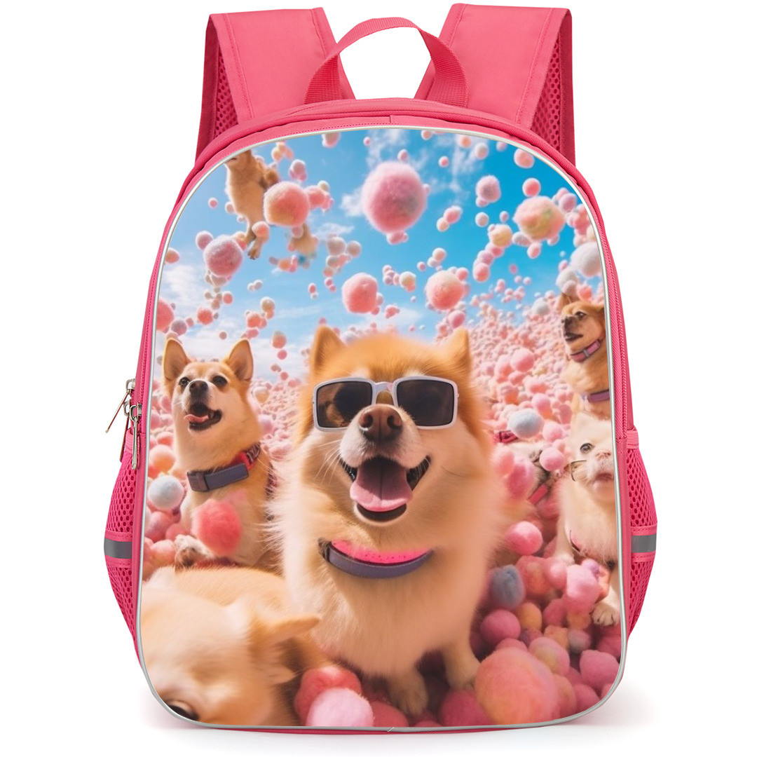 Dog Backpack StudentPack - Dog On Air With Pink Hair Ball