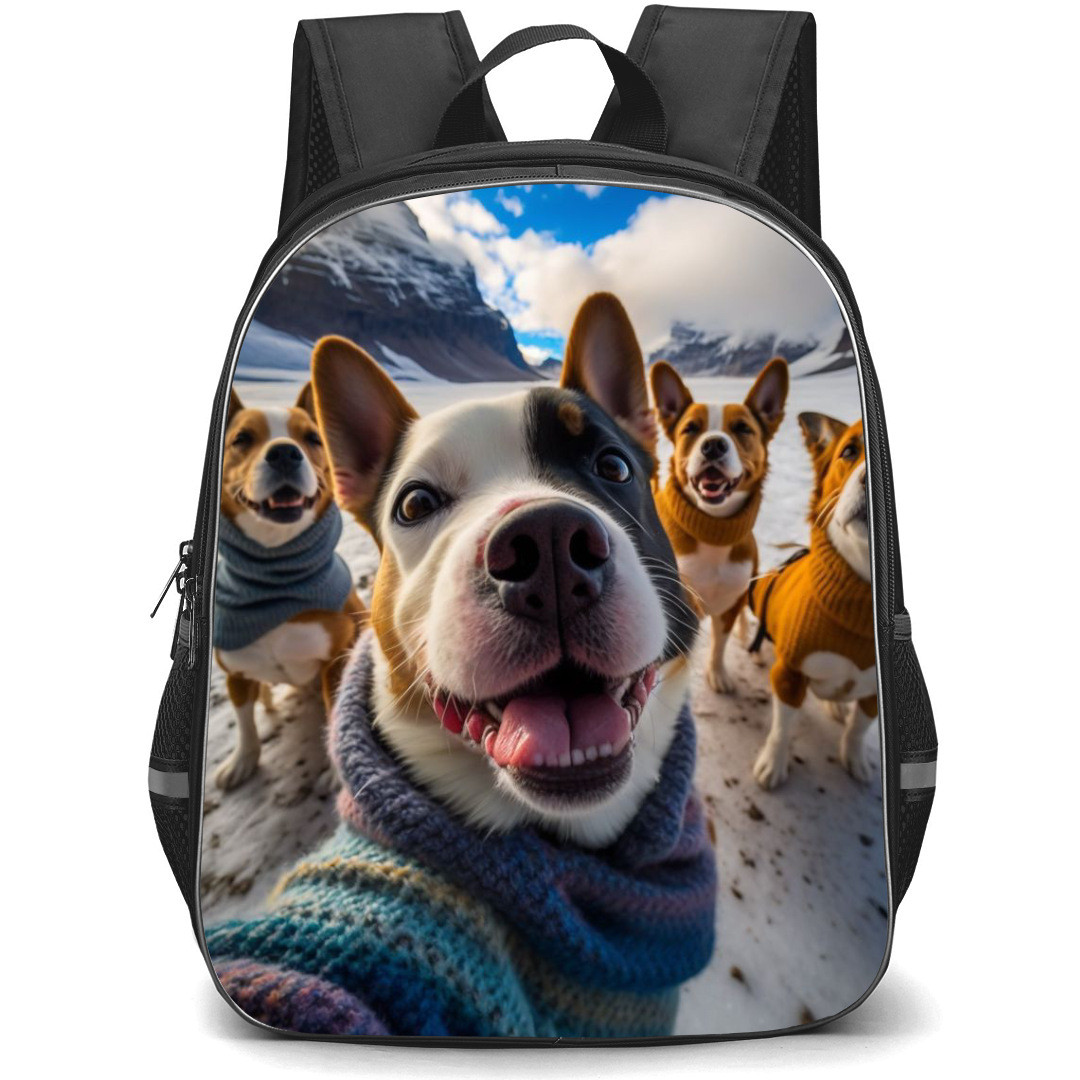 Dog Backpack StudentPack - Dogs Friends Taking Selfie During A WinterTrip