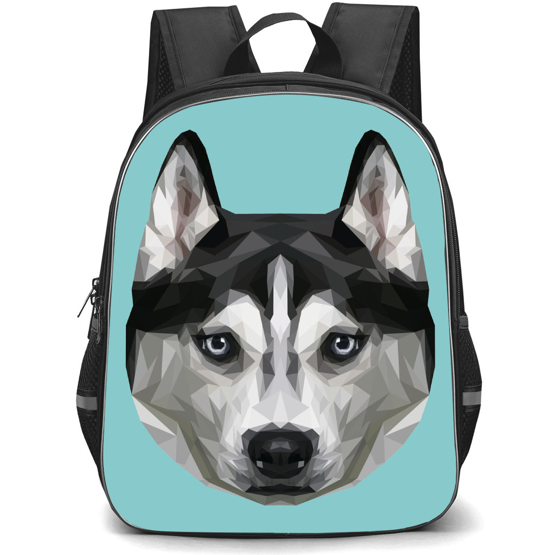 Husky Dog Backpack StudentPack - Husky Dog Avatar Polygon Art On Cyan Background