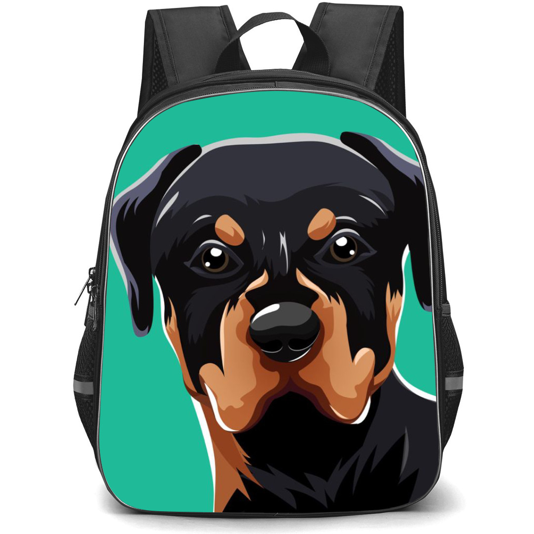 Rottweiler Dog Backpack StudentPack - Rottweiler Dog Portrait Illustration On Cyan Background