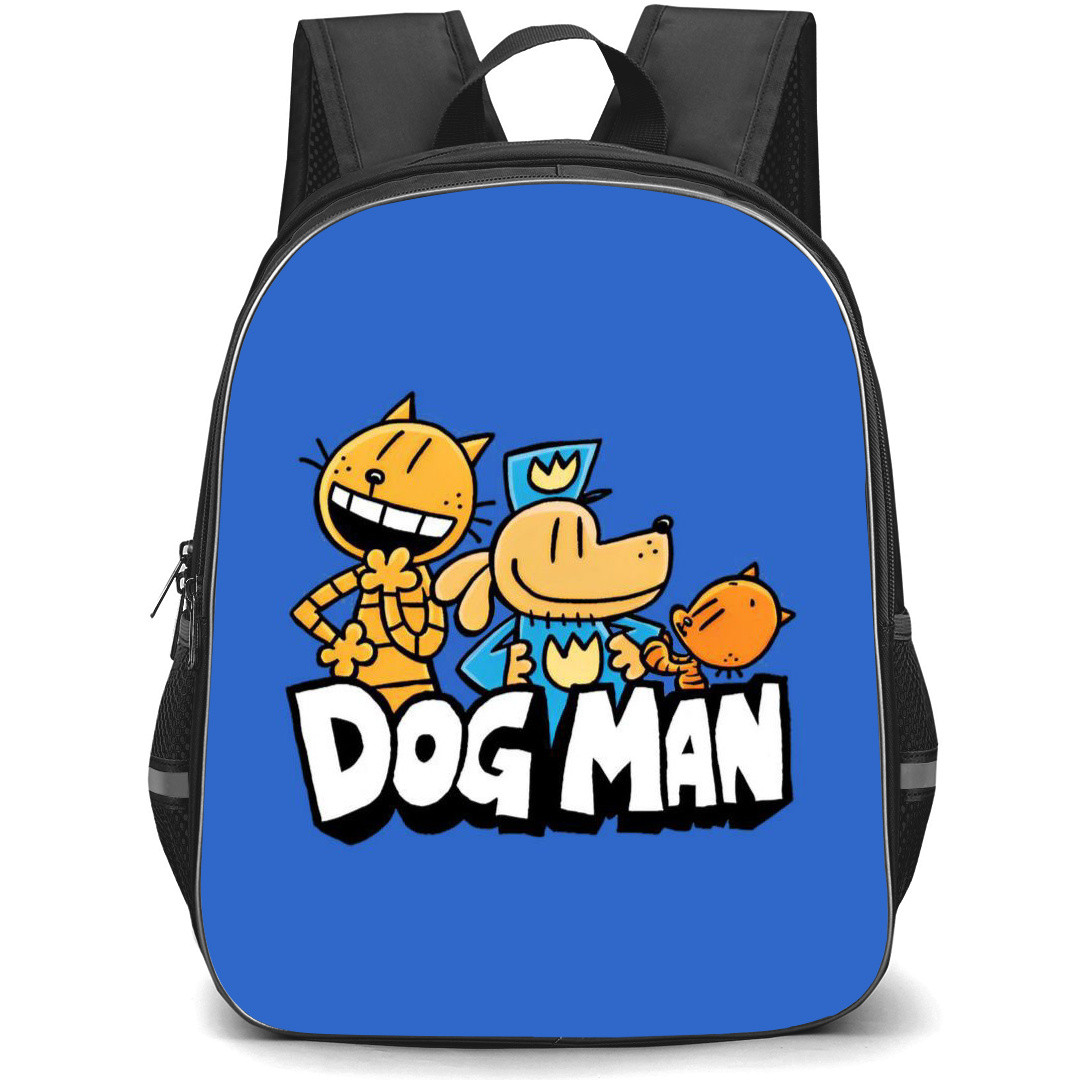 Dog Man Backpack StudentPack - Dog Man Cartoon Characters On Blue Background