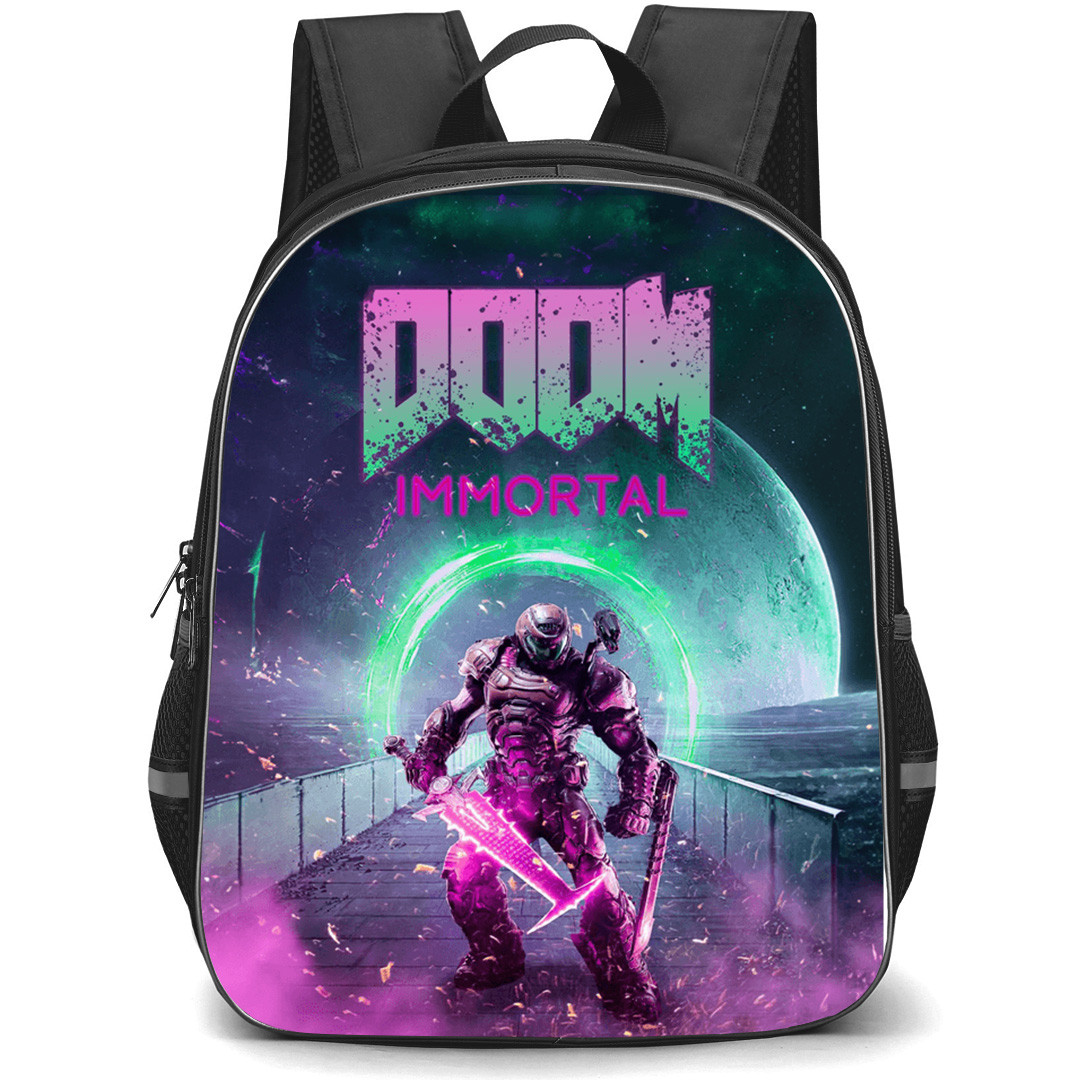 Doom Immortal Backpack School Bag StudentPack - Doom Immortal Slayer Standing In Front Of Portal Poster