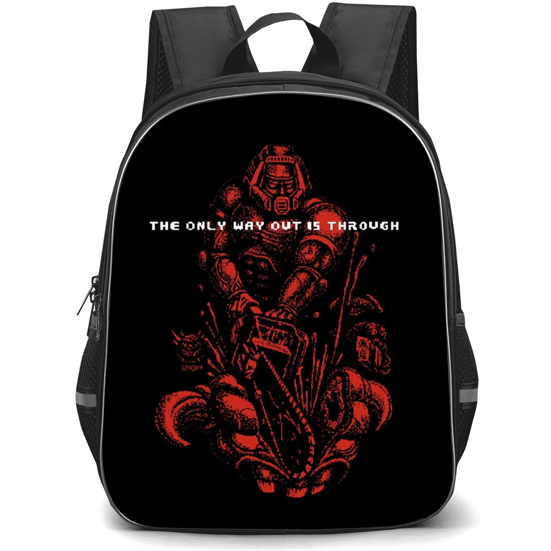 Doom Backpack School Bag StudentPack - Doom Only Way Out Is Through Quote Combat Pose Art Poster