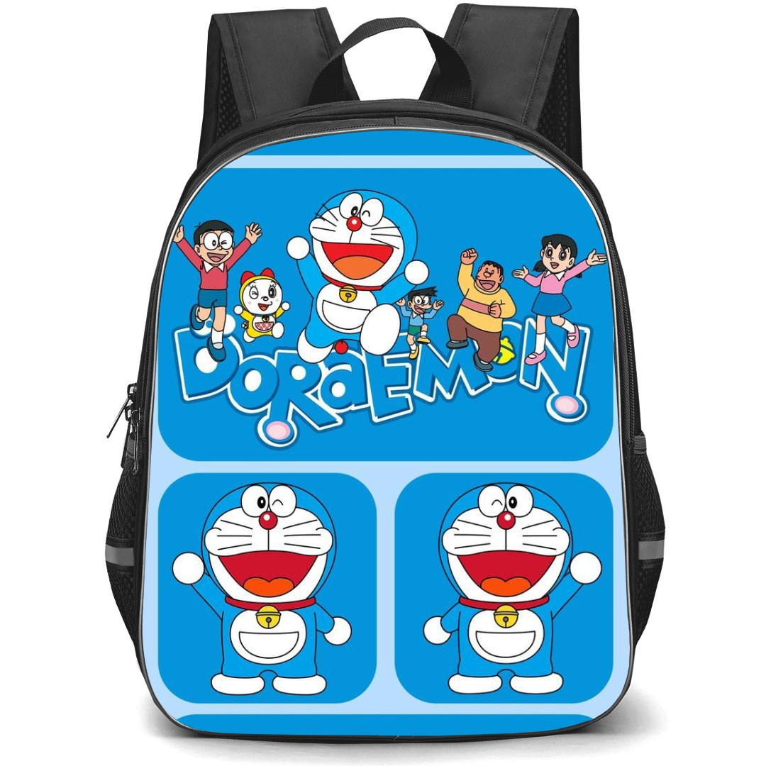 Doraemon School Backpack StudentPack - Characters Jumping Blue Collage