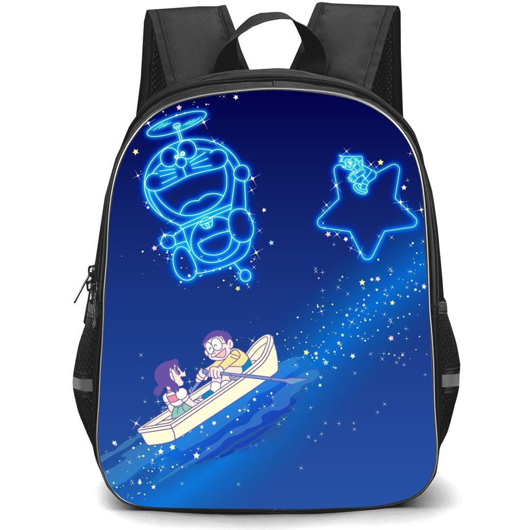 Doraemon School Backpack StudentPack - Characters Riding Boat Stars Background