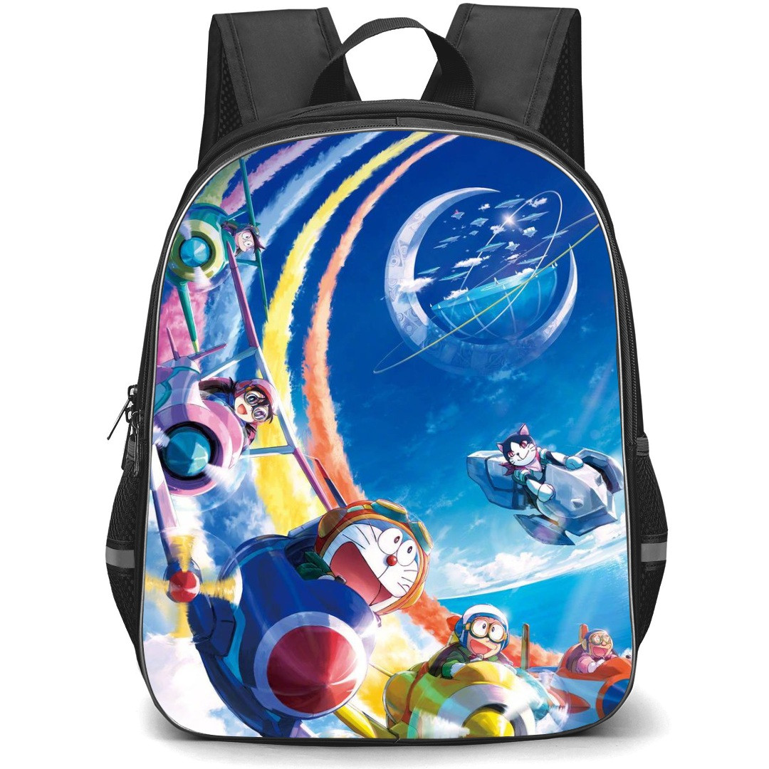 Doraemon School Backpack StudentPack - Characters Riding Rocket Illustration