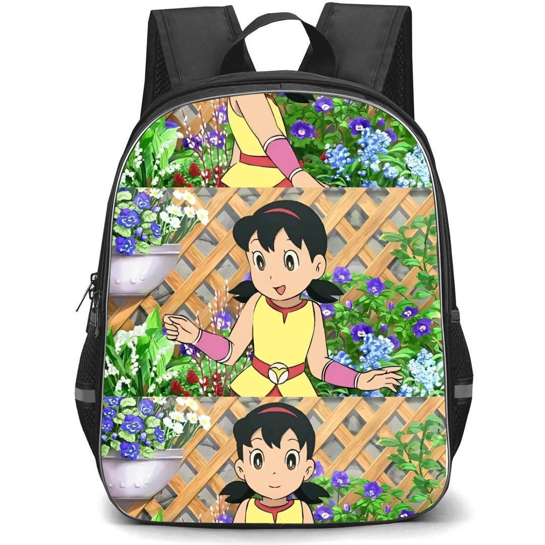 Doraemon Shizuka School Backpack StudentPack - Shizuka Collage Flowers Background
