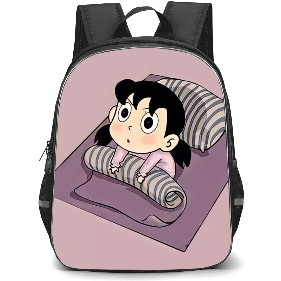Doraemon Shizuka School Backpack StudentPack - Shizuka Woke Up Brown Background