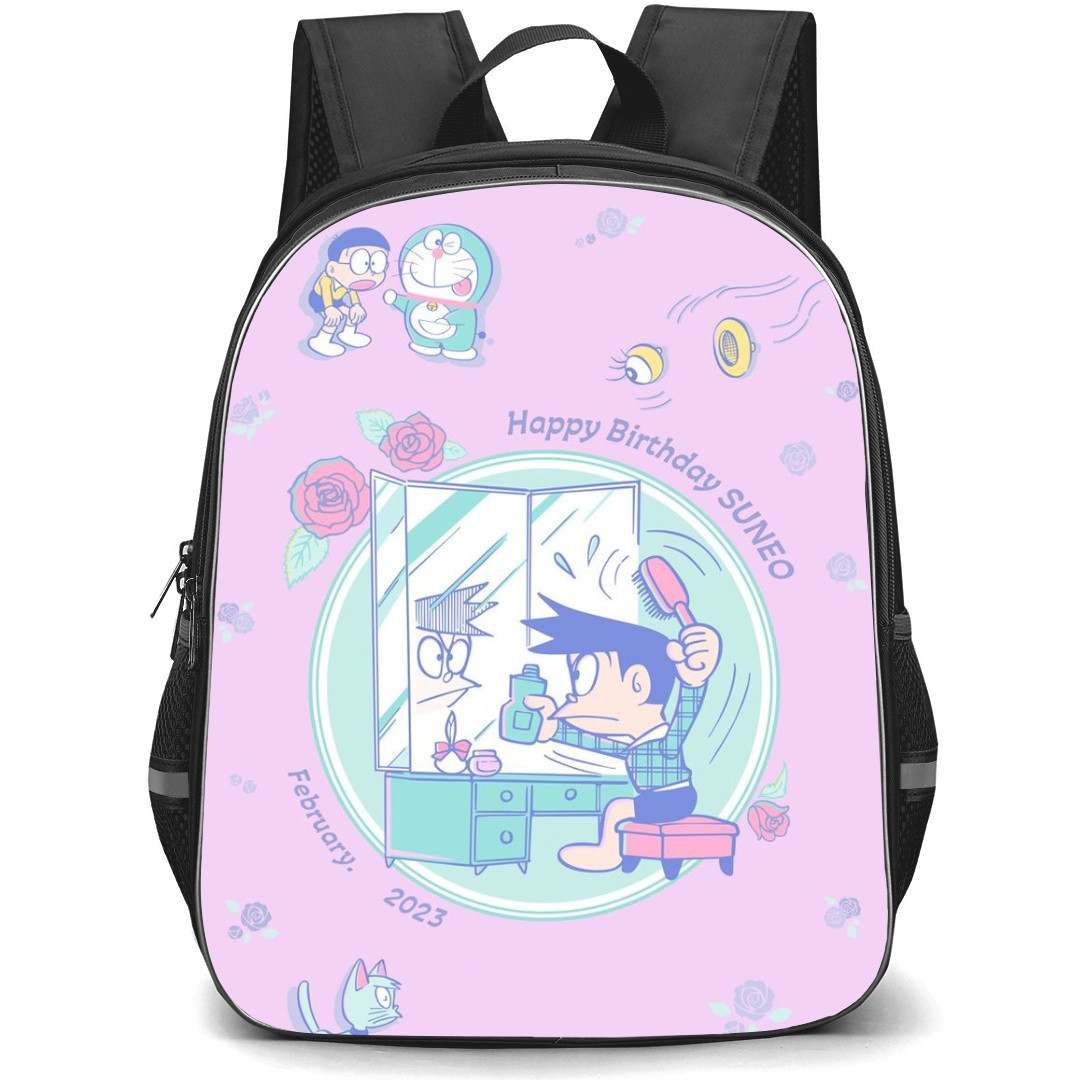 Doraemon Suneo School Backpack StudentPack - Suneo Happy Birthday Pink Background