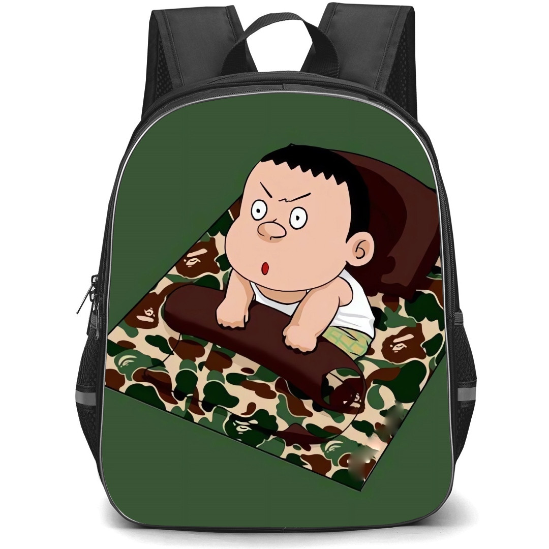 Doraemon Takeshi School Backpack StudentPack - Takeshi Woke Up Green Background