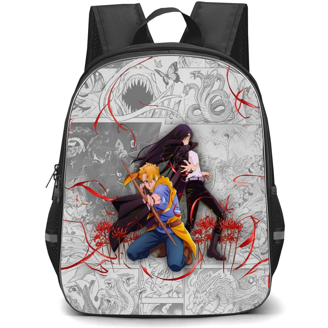 Daemons of the Shadow Realm Backpack School Bag StudentPack - Yuri And Asa Attack Poster In Comic Background