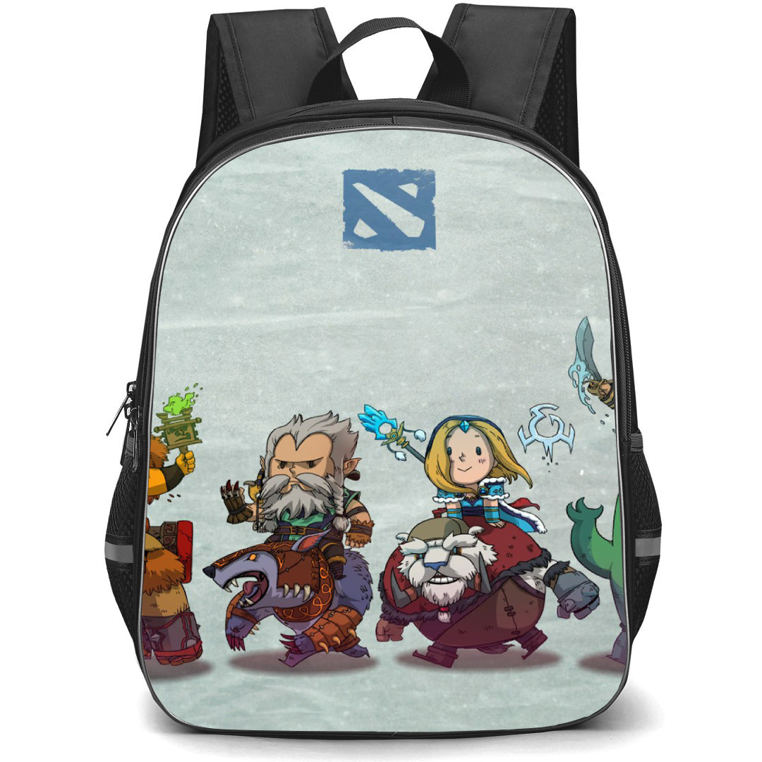 Dota 2 Collage Backpack StudentPack - Lets Race with Four Chibi Characters