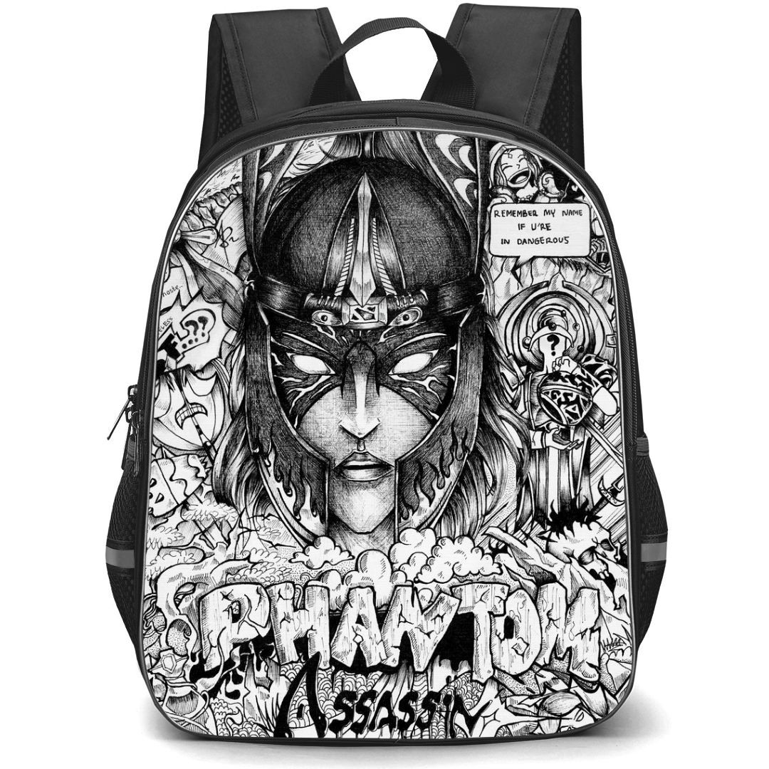 Dota 2 Phantom Assasin Backpack StudentPack - Phantom Assasin Wear Metal Mask Sketch Art