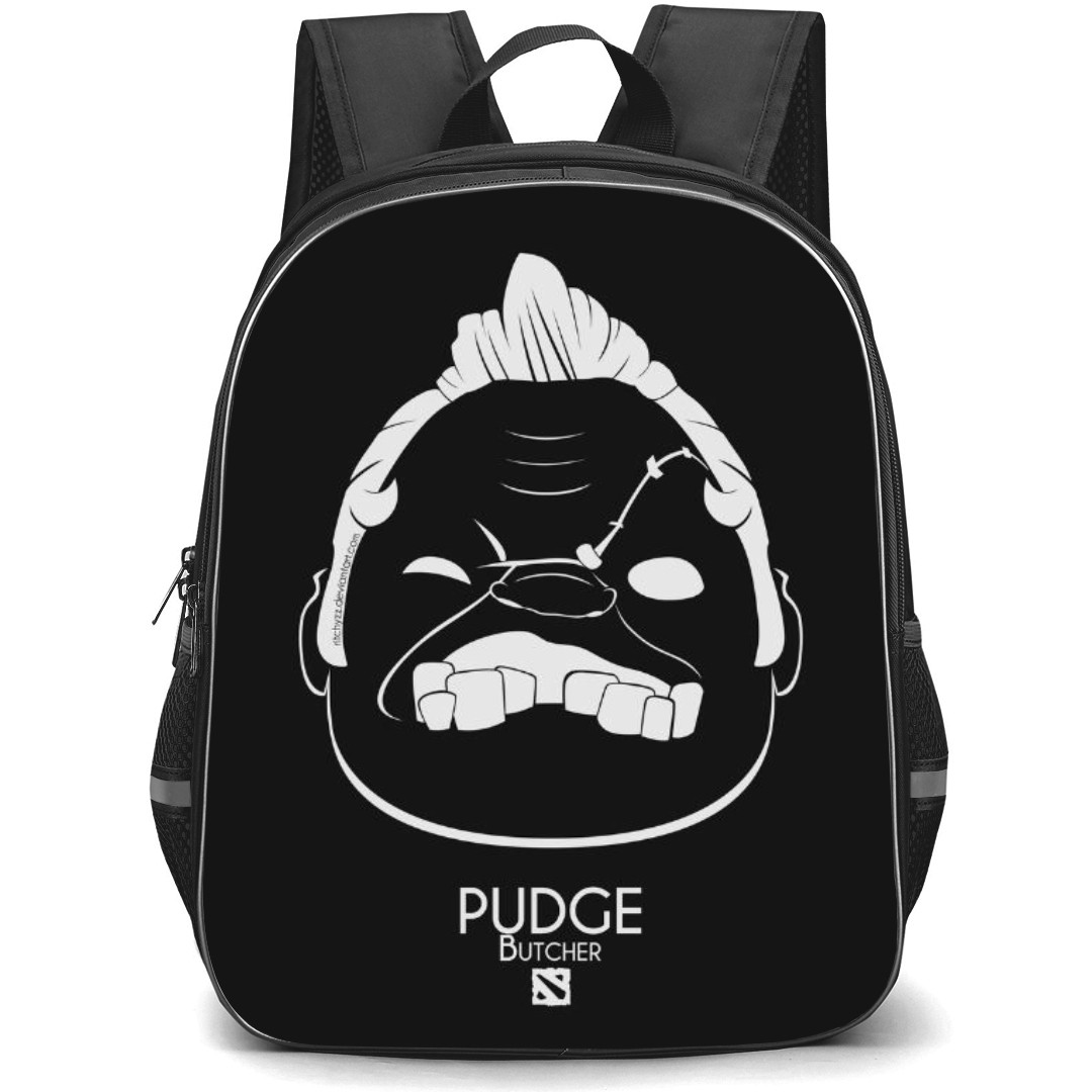 Dota 2 Pudge Backpack StudentPack - Pudge Butcher White Sketch on Black Background