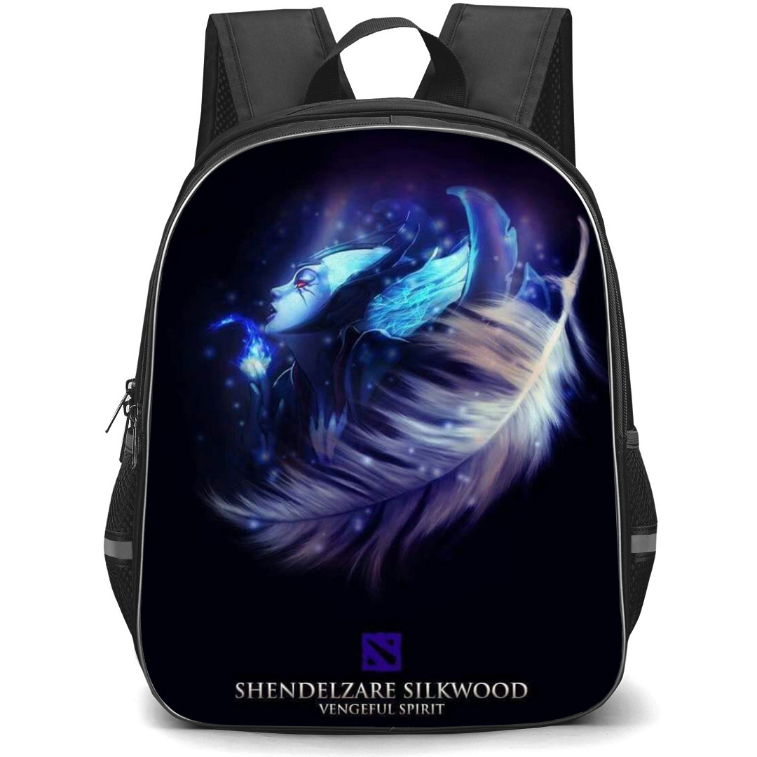 Dota 2 Vengeful Spirit Backpack StudentPack - Vengeful Spirit Navy Shade Leaf Art with Black Background