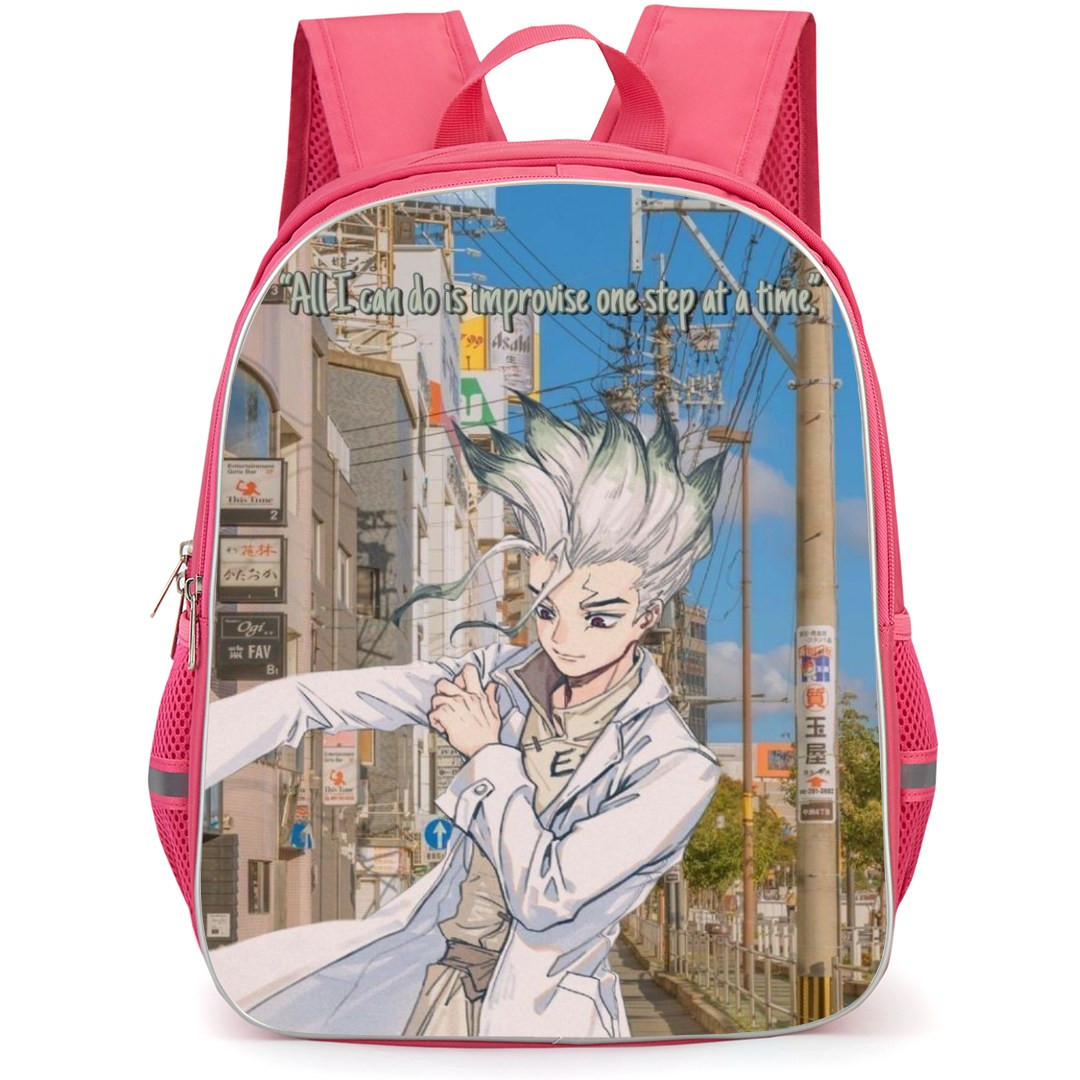 Dr. Stone Ishigami Senku Backpack StudentPack - Ishigami Senku All I Can Do Is Improvise Anime Art