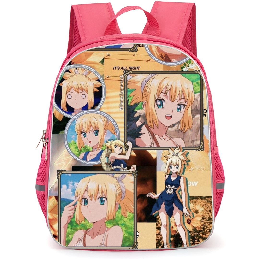 Dr. Stone Kohaku Backpack StudentPack - Kohaku Anime Art Collage Portrait Orange Background