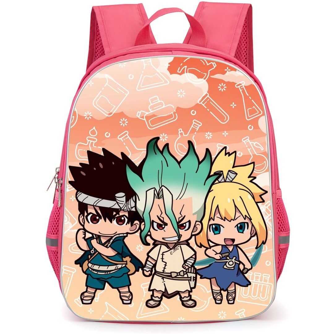 Dr. Stone Backpack StudentPack - Dr. Stone Senku Kohaku And Chrome Chibi Art Poster
