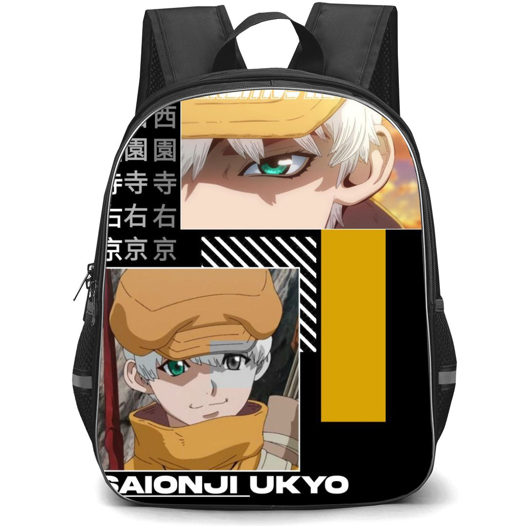Dr. Stone Ukyo Saionji Backpack StudentPack - Ukyo Saionji Illustration Art On Black Background