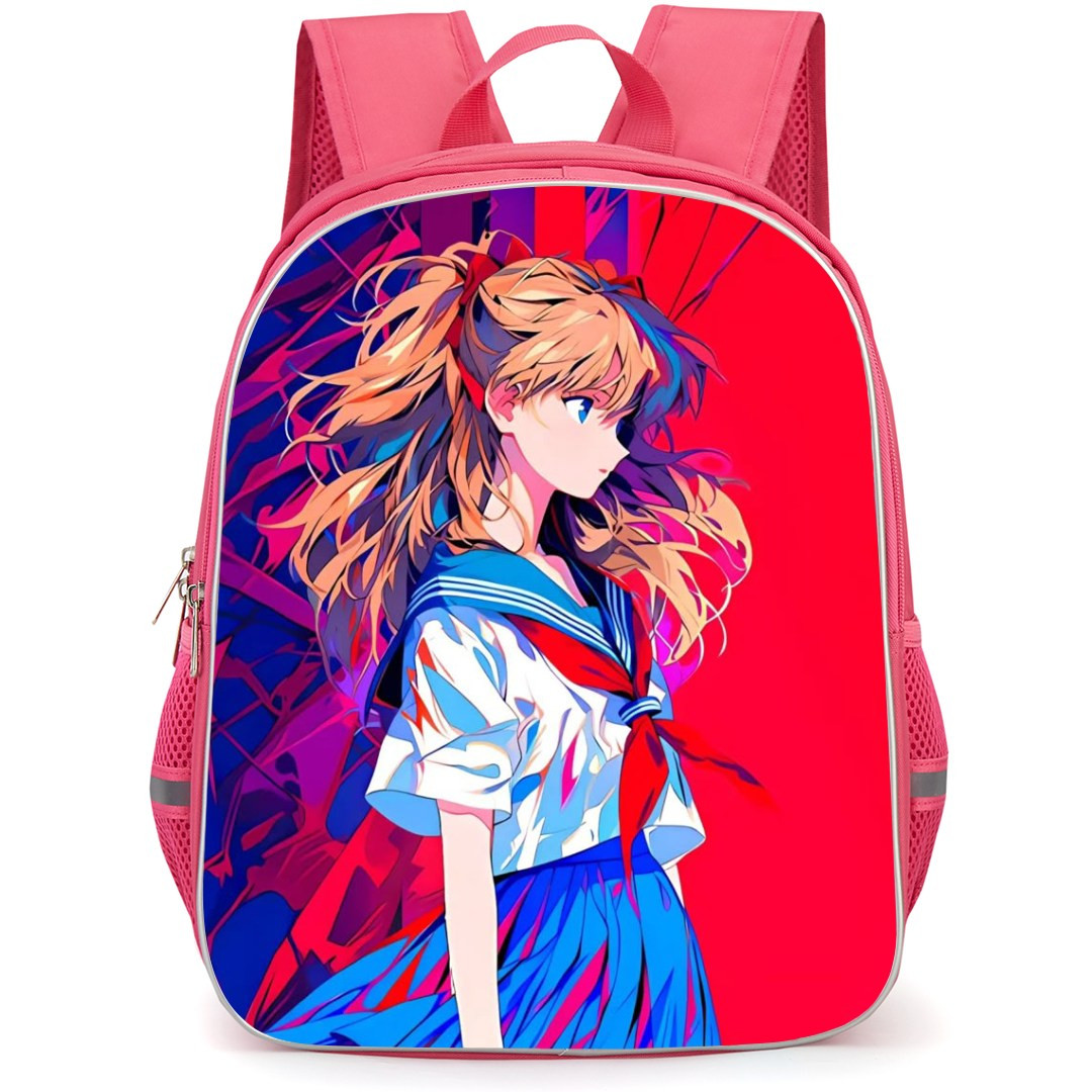 Neon Genesis Evangelion Asuka Langley Sohryu Backpack StudentPack - Asuka Langley Sohryu Side Portrait Anime Art On Red Blue Background