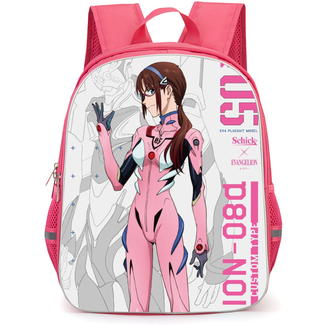 Neon Genesis Evangelion Mari Makinami Backpack StudentPack - Mari Makinami Wear Pink Costume Standing On Gray Background