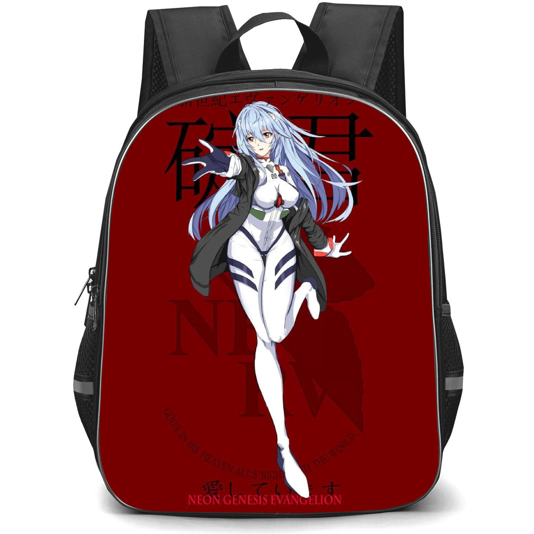 Neon Genesis Evangelion Rei Ayanami Backpack StudentPack - Rei Ayanami Long Hair Standing On Red Background