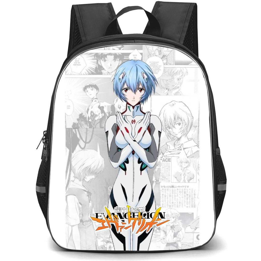 Neon Genesis Evangelion Rei Ayanami Backpack StudentPack - Rei Ayanami Portrait On Comic Background