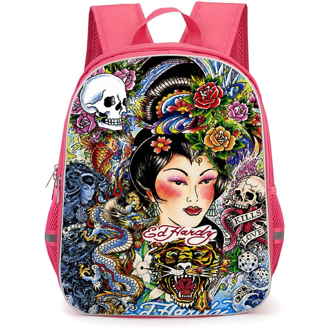 Ed Hardy Backpack School Bag StudentPack - Ed Hardy Japanese Tattoo Collage Poster