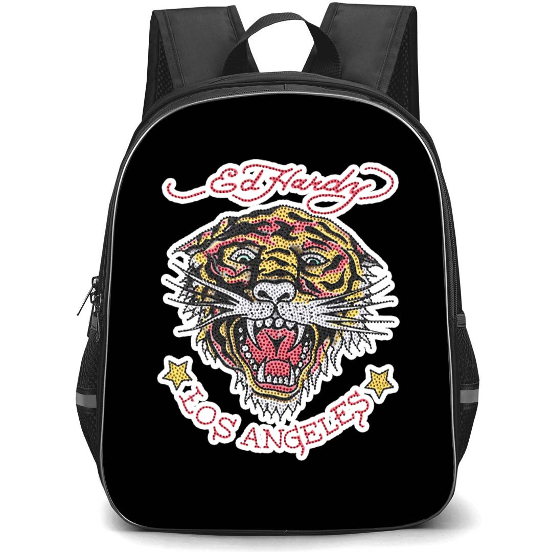 Ed Hardy Backpack School Bag StudentPack - Ed Hardy Los Angeles Tiger Rhinestone Art Sticker