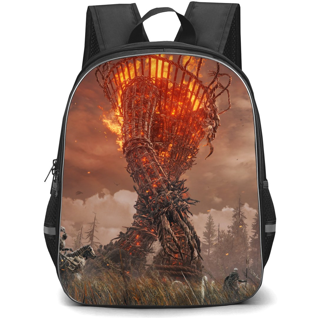 Elder Ring Shadow Of The Erdtree Backpack StudentPack - Big Fire Cage Boss Sky Background