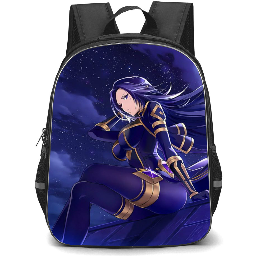 The Eminence In Shadow Gamma Backpack StudentPack - Gamma Sitting On Roof Top Moon Background Anime Art