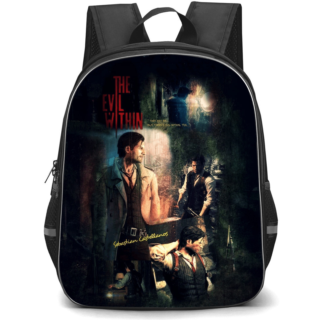 The Evil Within Sebastian Castellanos Backpack School Bag StudentPack - Detective Sebastian Castellanos Collage