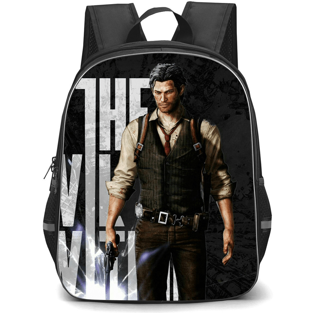 The Evil Within Sebastian Castellanos Backpack School Bag StudentPack - Sebastian Castellanos Standing With Gun In Hand Poster