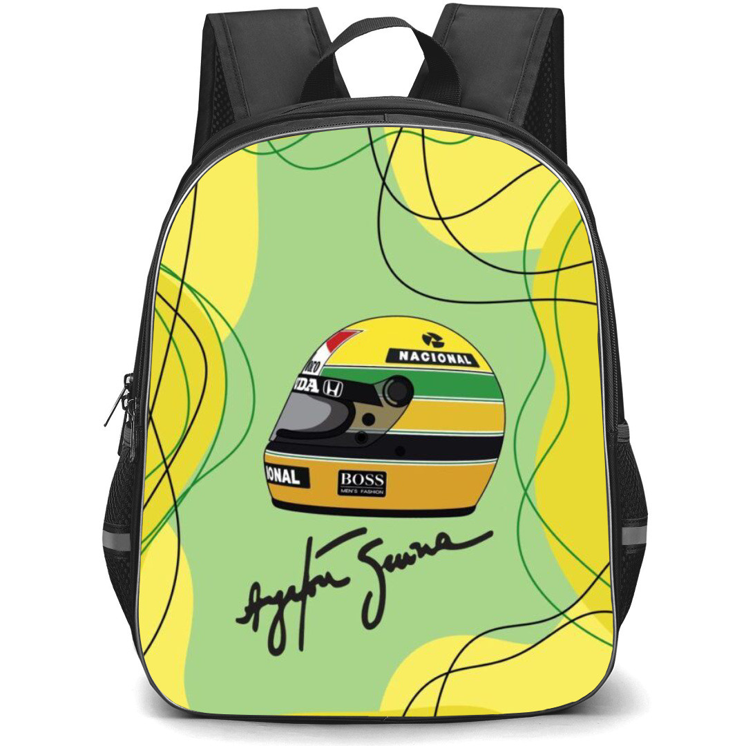 F1 Formula One Ayrton Senna Backpack StudentPack - Ayrton Senna Helmet And Signature Illustration Poster